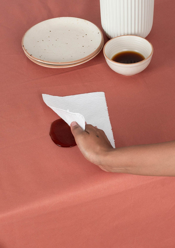 Solid Rust Spill safe water-resistant coated cotton table cloth | SHOBITAM