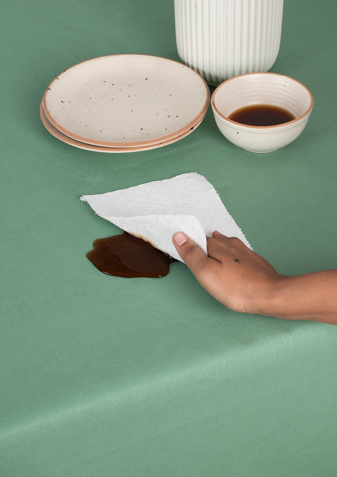 Solid Sage Green Spill safe water-resistant coated cotton table cloth | SHOBITAM