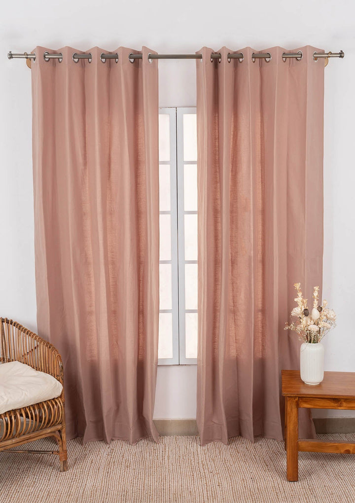 Solid Mahogany 100% cotton plain curtain for Living room and bedroom - Room darkening - Single Piece | SHOBITAM