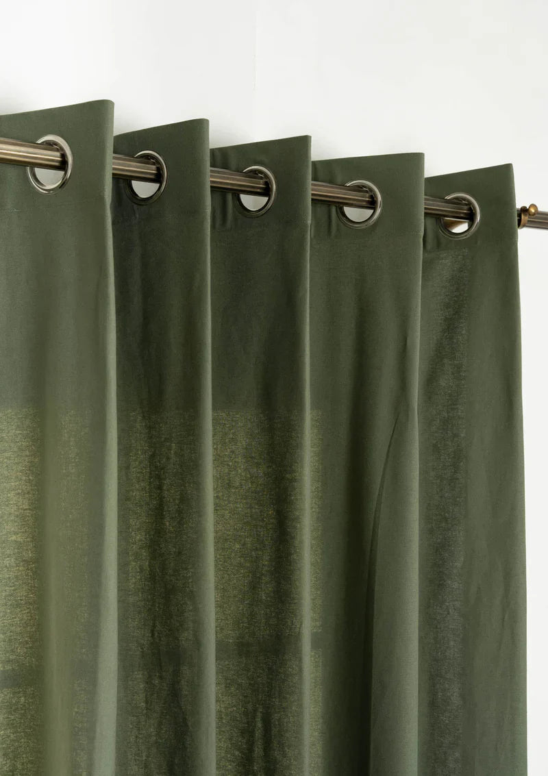 Gray Green 100% cotton plain curtain  - Customizable for size, lining and headers