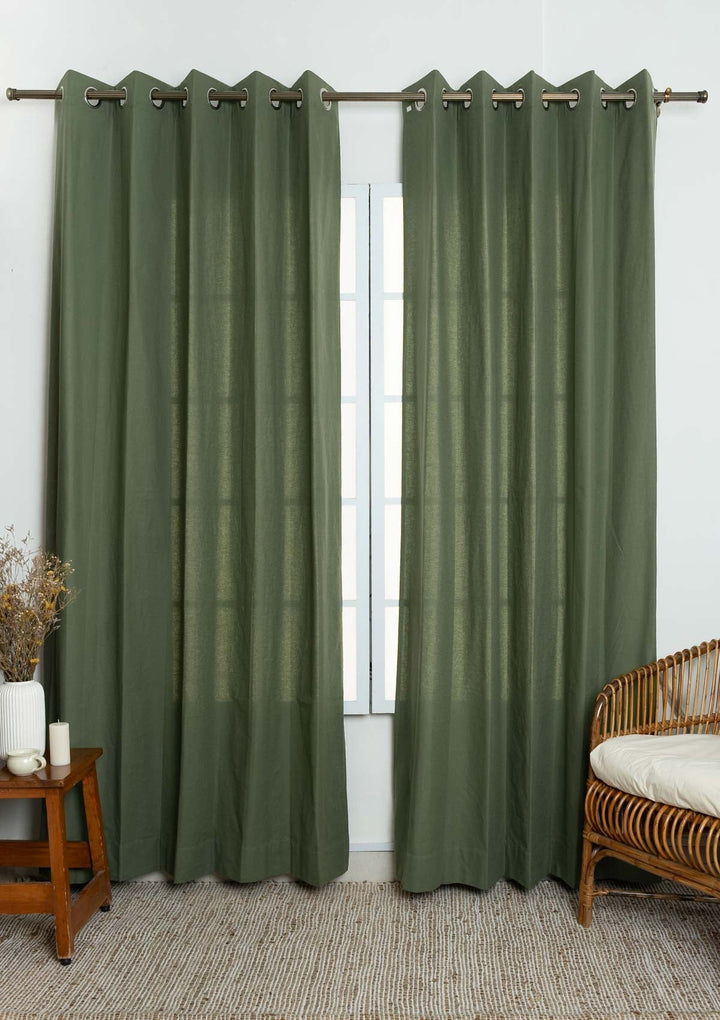 Solid Pepper Green 100% cotton plain curtain for living room and bed room - Room darkening - Pepper Green - Single Piece | SHOBITAM