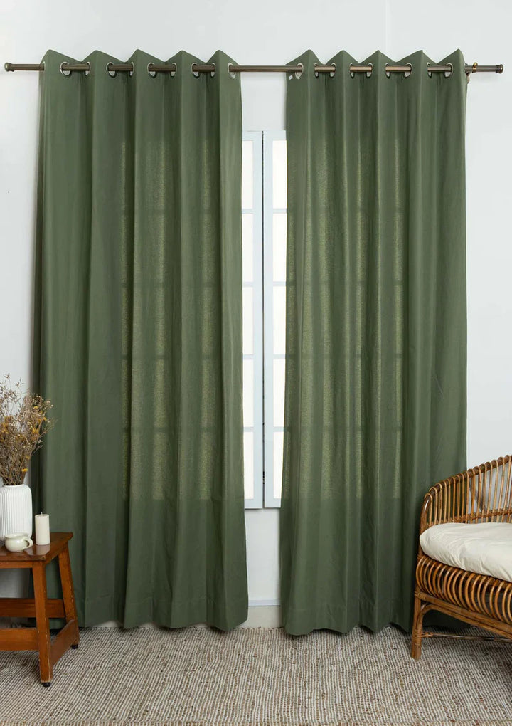 Gray Green 100% cotton plain curtain  - Customizable for size, lining and headers