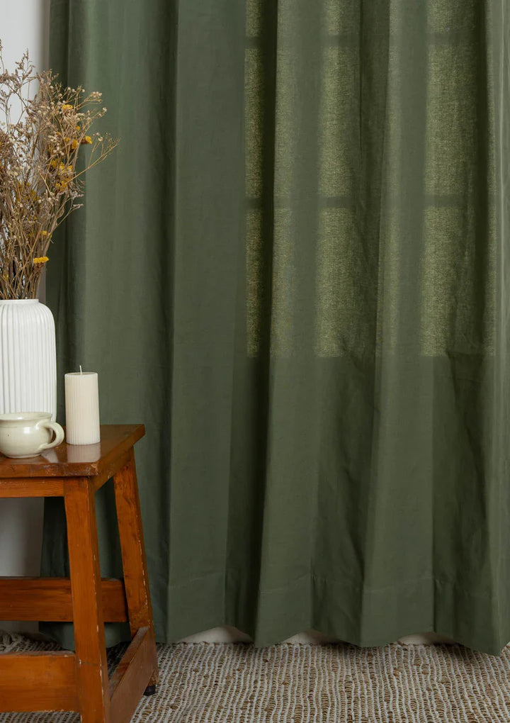 Gray Green 100% cotton plain curtain  - Customizable for size, lining and headers