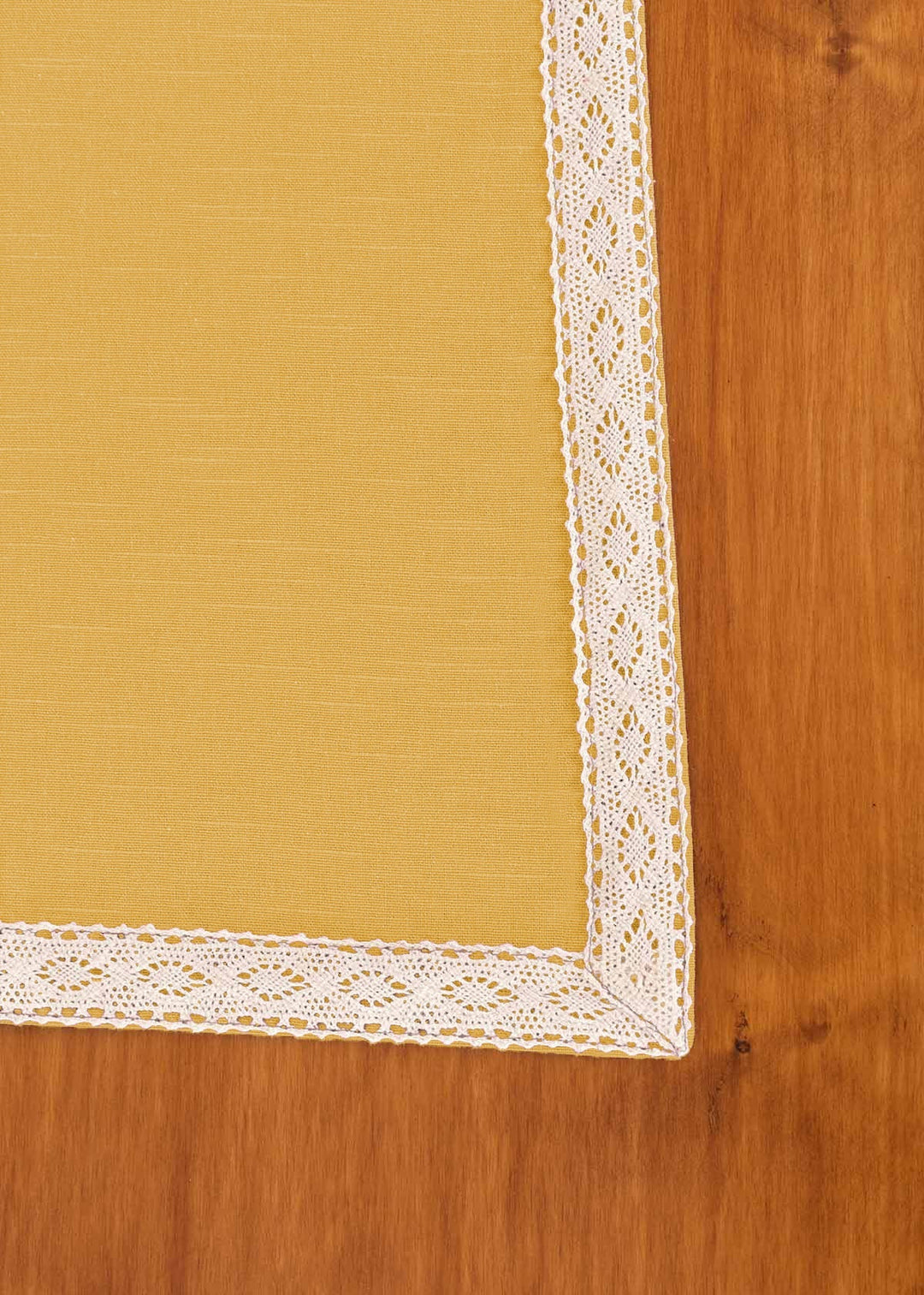 Solid Mustard 100% cotton plain table cloth for 4 seater or 6 seater dining with lace border | SHOBITAM
