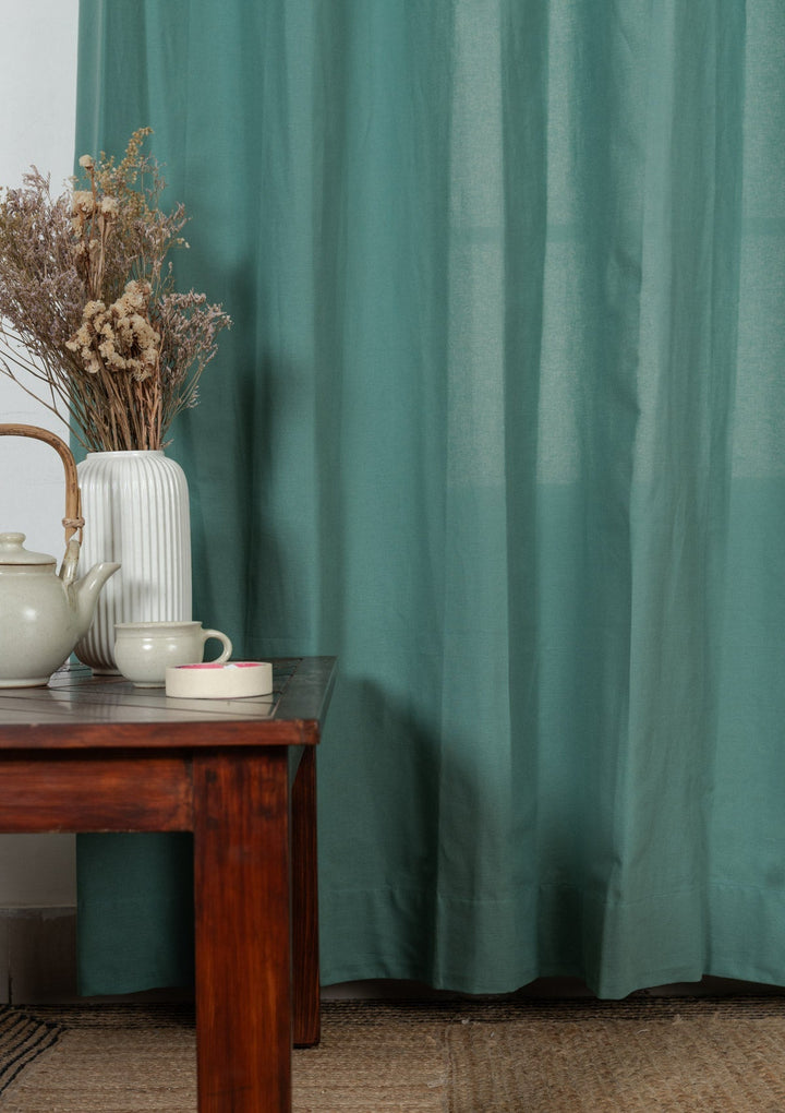 Solid aqua blue 100% cotton plain curtain for bedroom - Room darkening - Single Piece | SHOBITAM