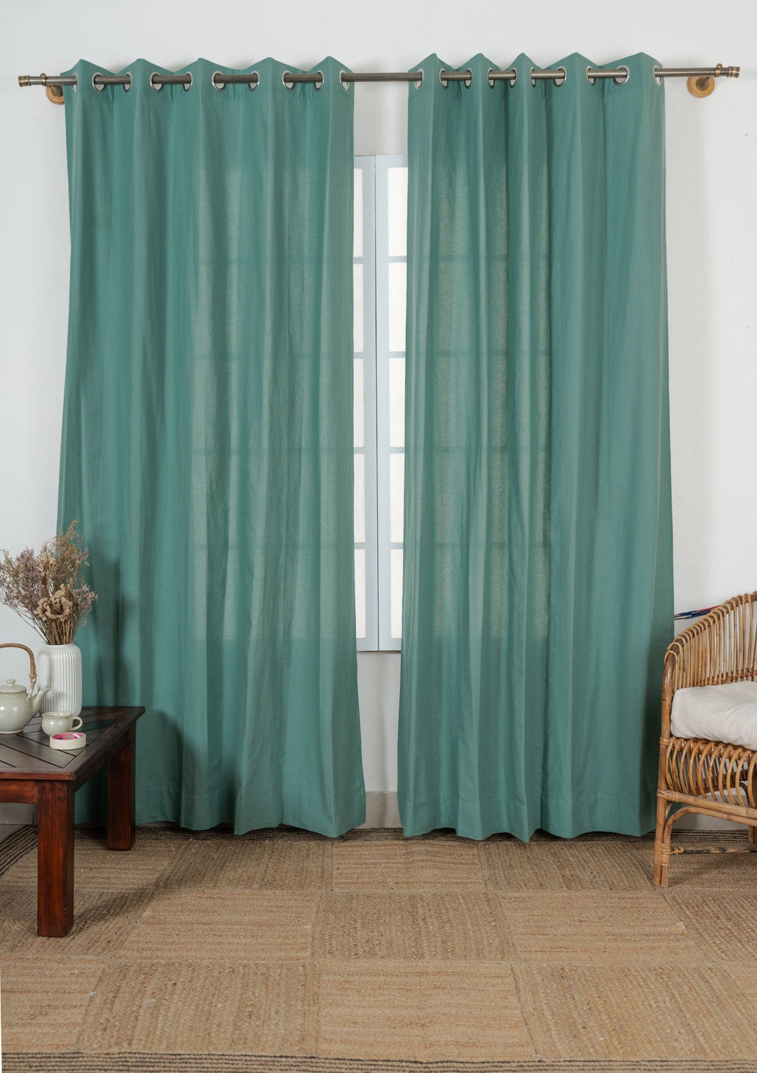 Solid aqua blue 100% cotton plain curtain for bedroom - Room darkening - Single Piece | SHOBITAM