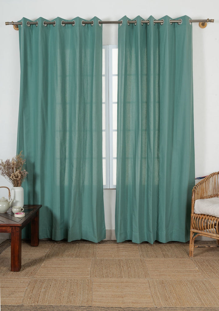 Solid aqua blue 100% cotton plain curtain for bedroom - Room darkening - Single Piece | SHOBITAM