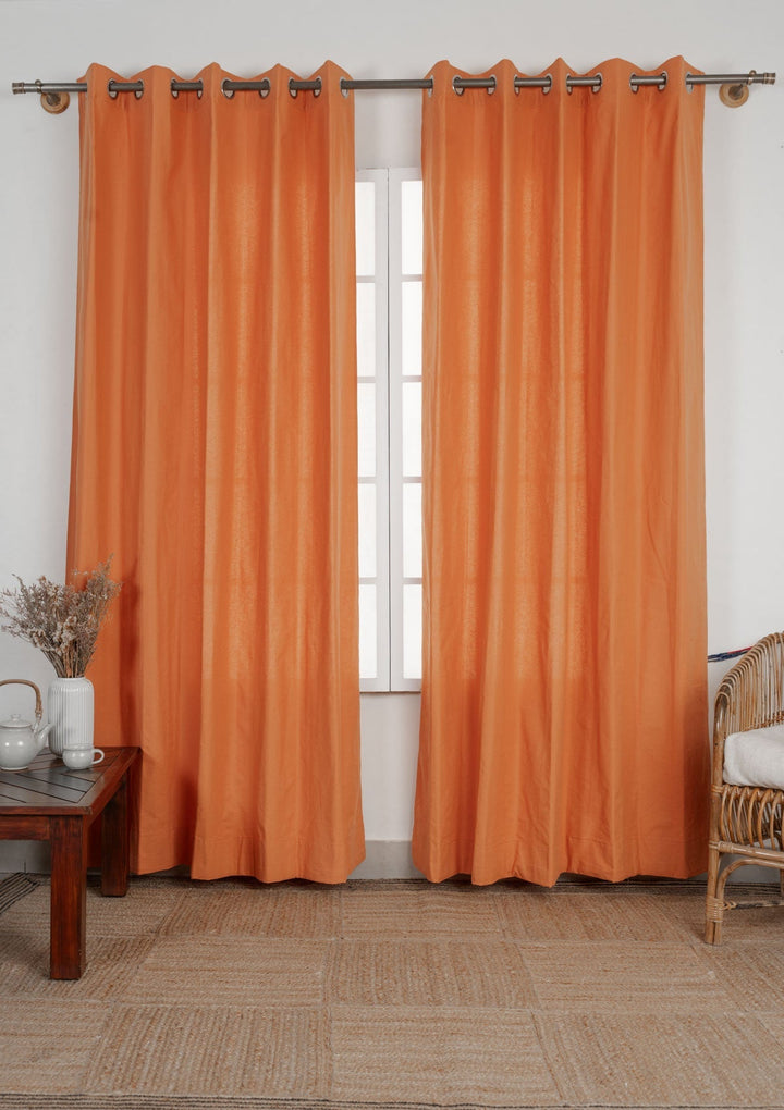 Solid orange 100% cotton plain curtain for bedroom - Room darkening - Single - Single Piece | SHOBITAM