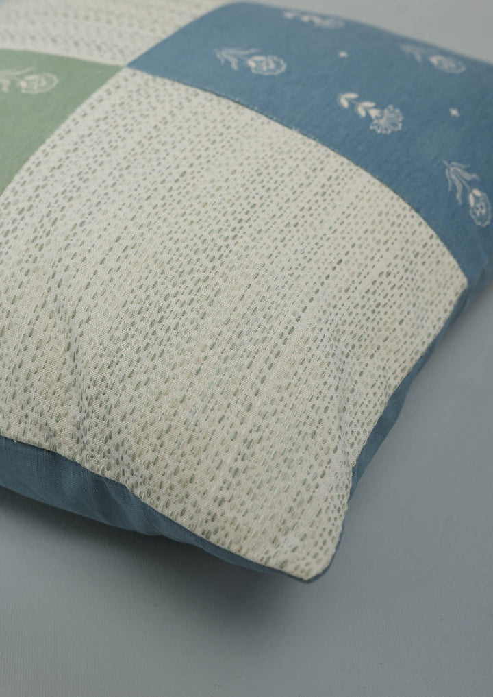 Sora Green & Blue Textured 100% Cotton Cushion Cover For Sofa | SHOBITAM