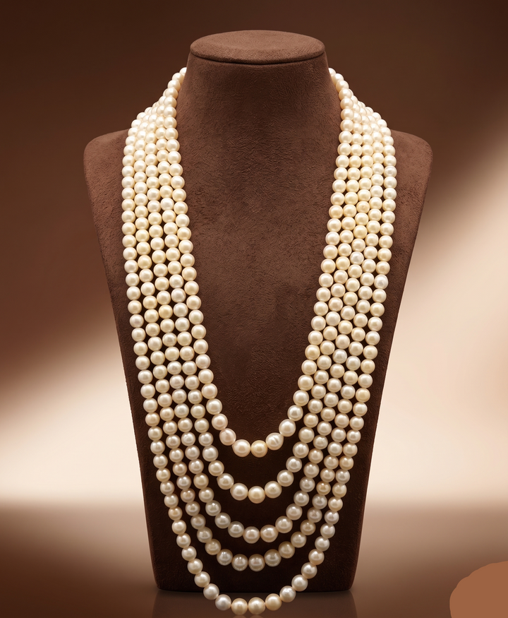 Golden Royale South Sea Pearl Five-Line Mala | SHOBITAM