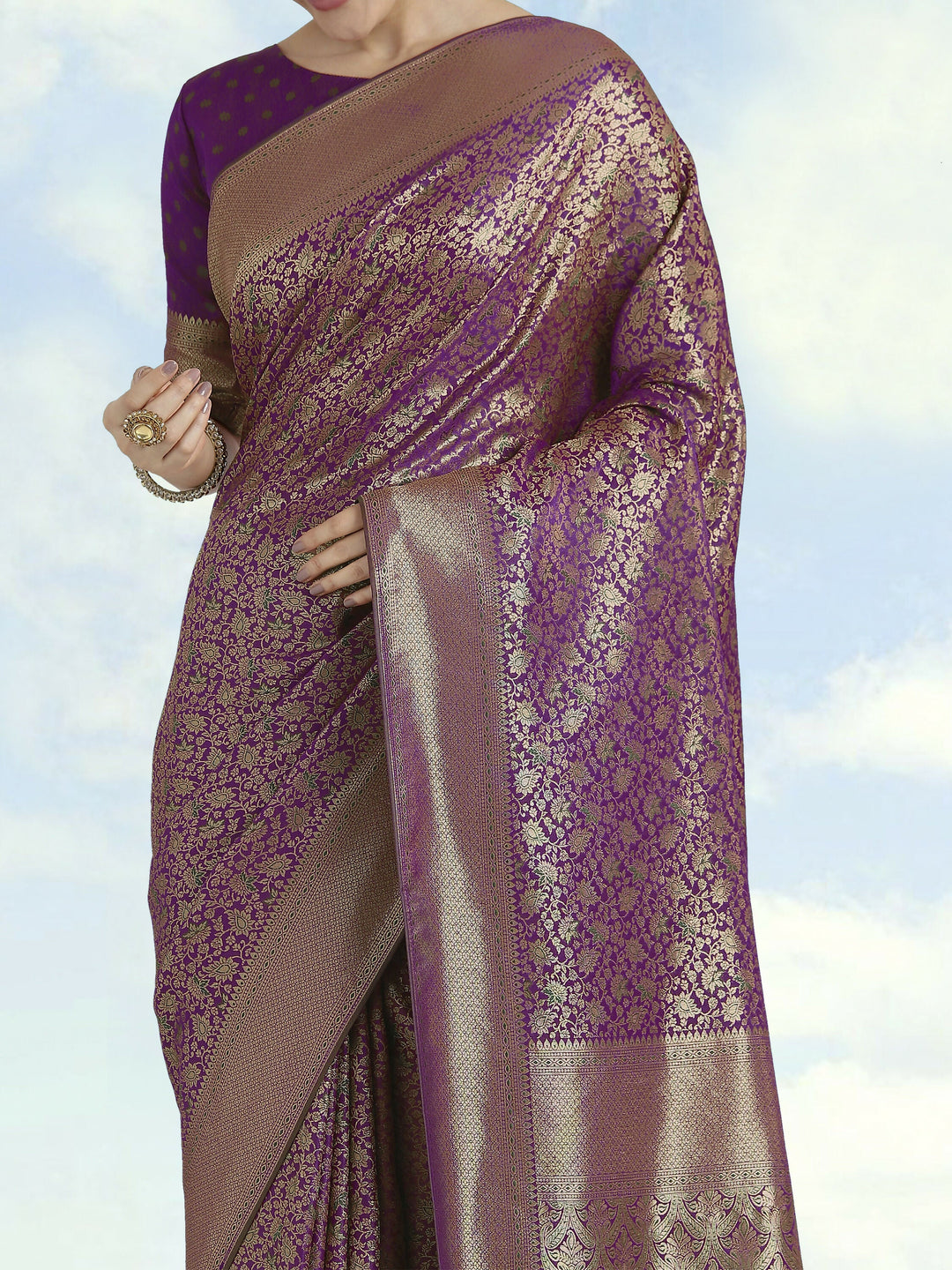 Dark Purple Color Baanrasi Satin Silk Saree | SHOBITAM