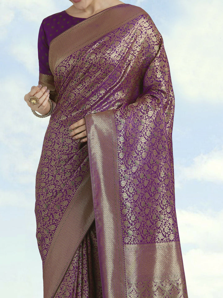 Dark Purple Color Baanrasi Satin Silk Saree | SHOBITAM