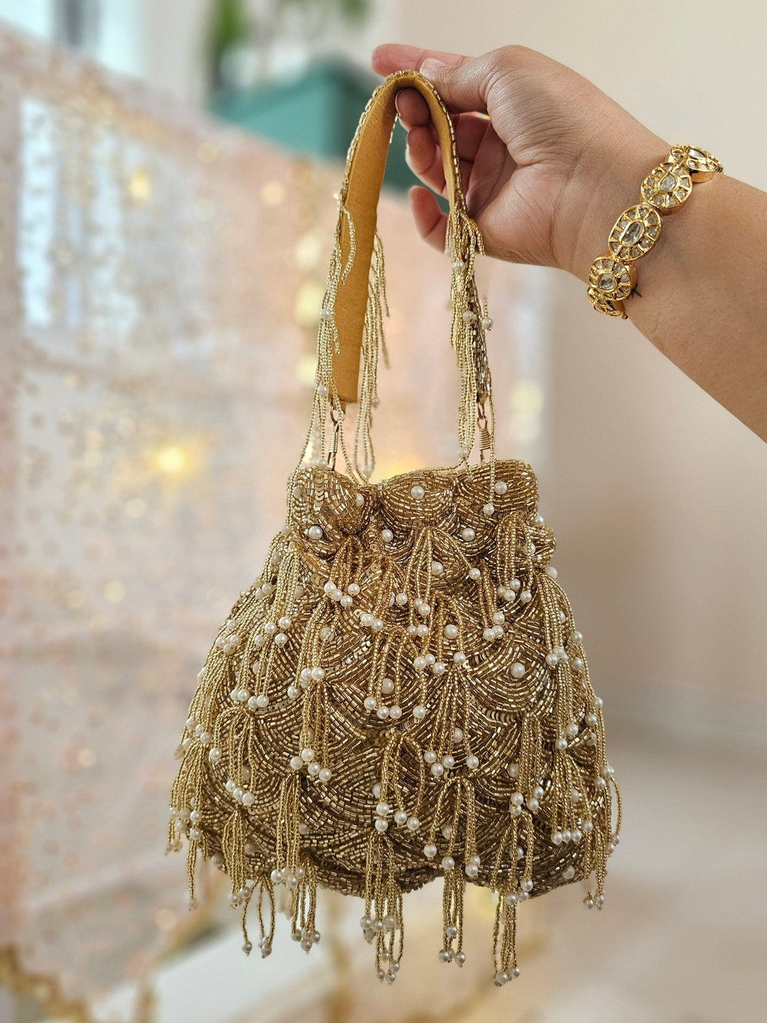 Sparkle Potli Gold Beads and Embroidery Bag