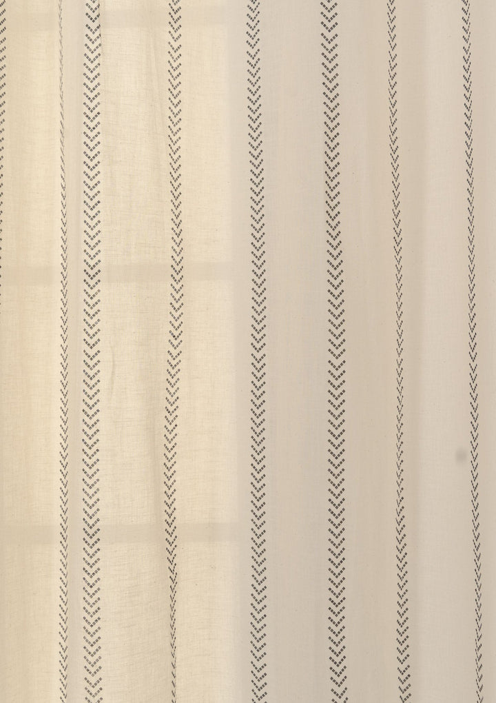 Spear 100% cotton geometric sheer curtain for living room - Light filtering - Black - Single - Single Piece | SHOBITAM
