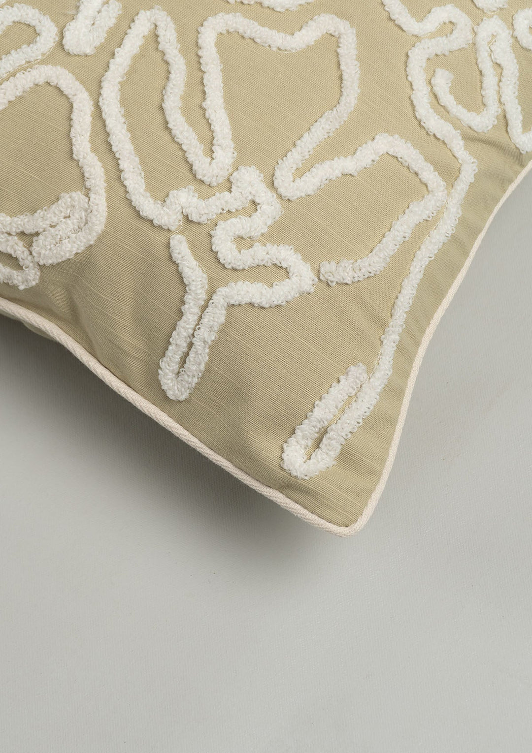 Stella Herb Green Floral Embroidered Cushion Cover for Sofa – 100% Cotton 16" x 16" | SHOBITAM