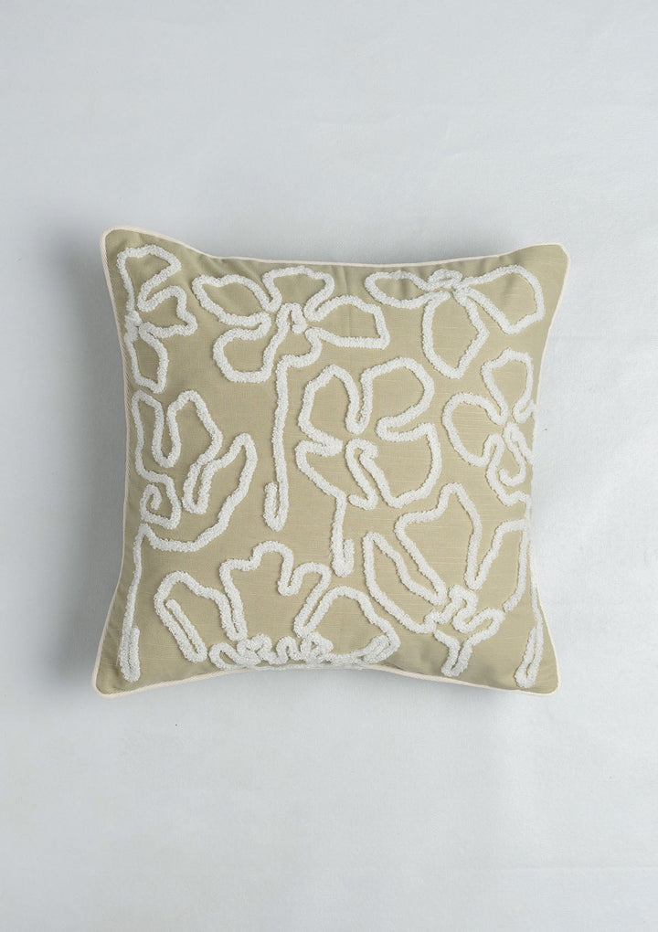 Stella Herb Green Floral Embroidered Cushion Cover for Sofa – 100% Cotton 16" x 16" | SHOBITAM
