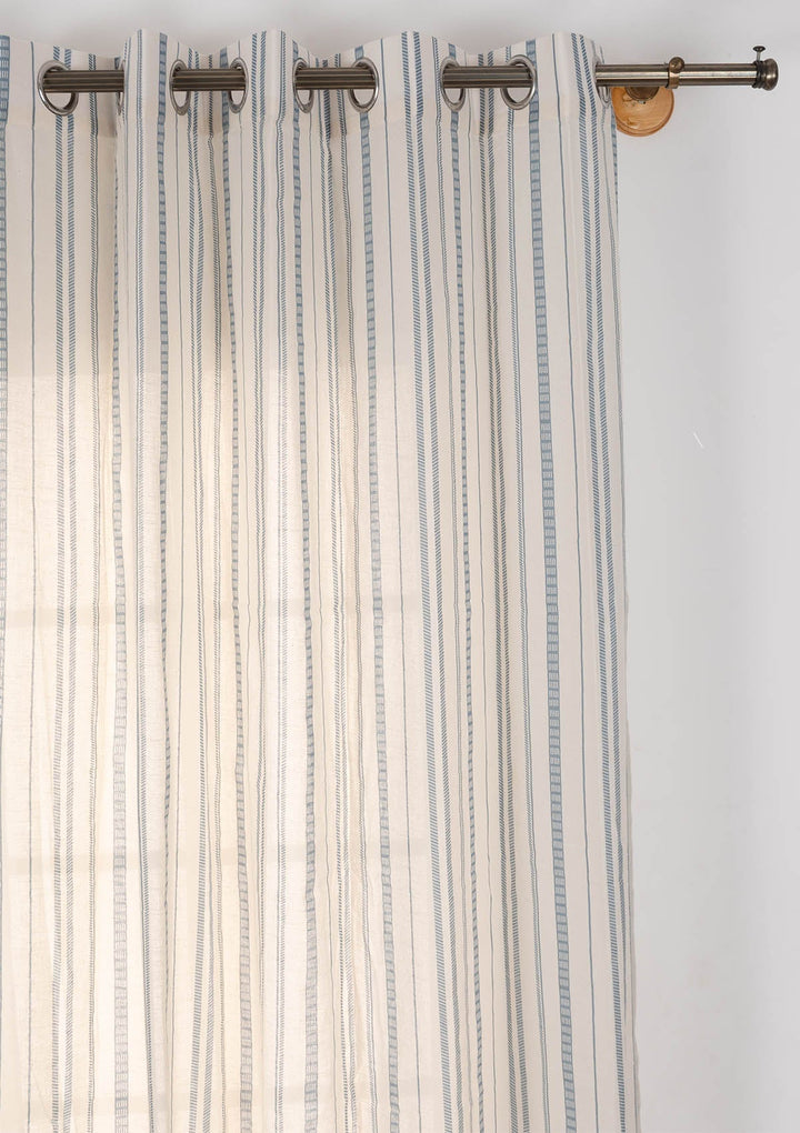 Still Water geometric 100% cotton sheer curtain for living room - Light Filtering - Mist Blue - Single Piece | SHOBITAM