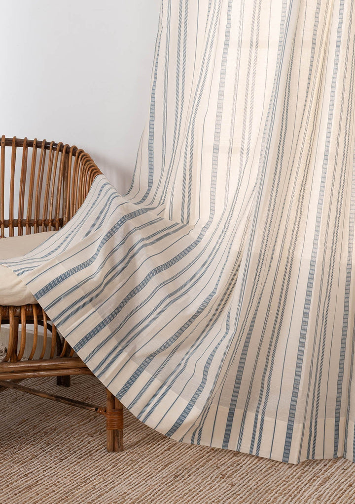 Still Water geometric 100% cotton sheer curtain for living room - Light Filtering - Mist Blue - Single Piece | SHOBITAM