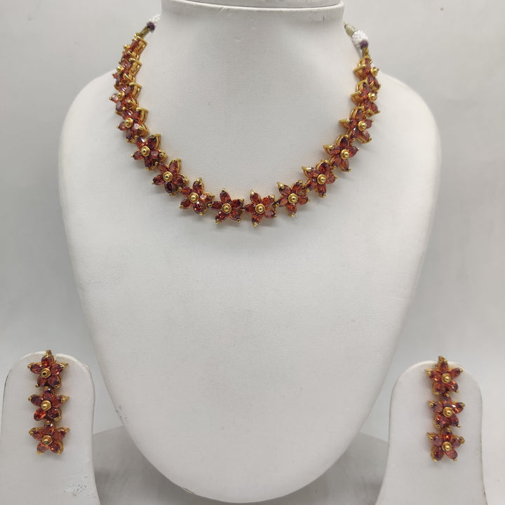 Sunset Bloom Orange CZ Necklace Set | SHOBITAM