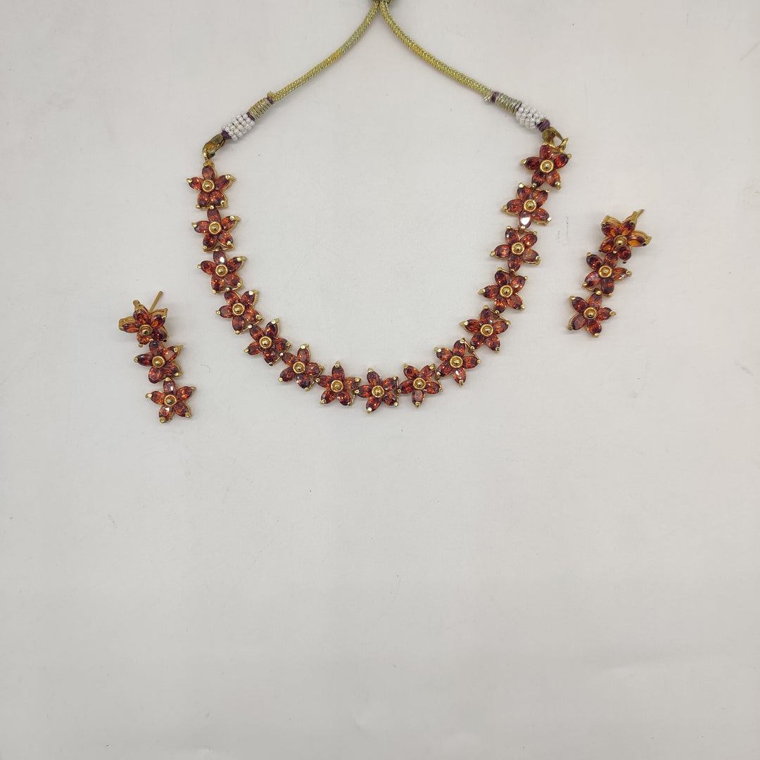 Sunset Bloom Orange CZ Necklace Set | SHOBITAM