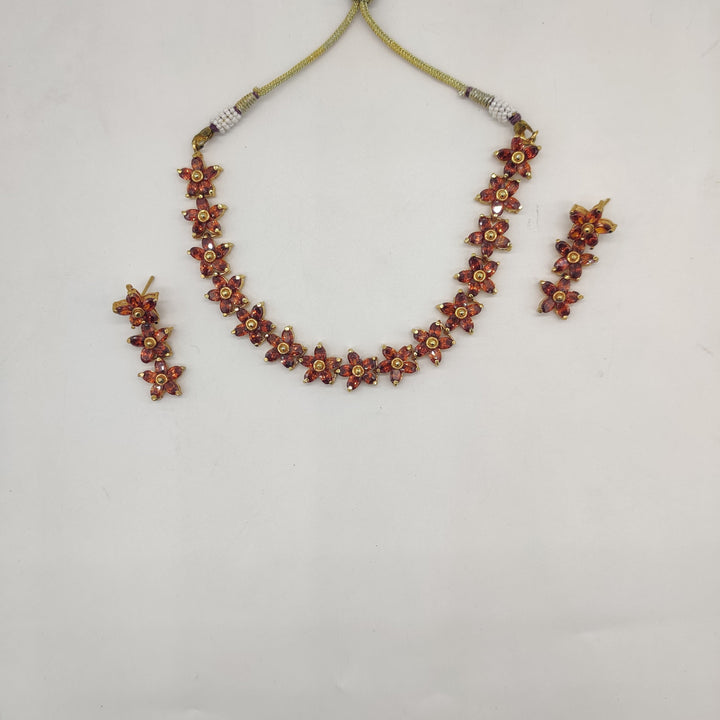 Sunset Bloom Orange CZ Necklace Set | SHOBITAM