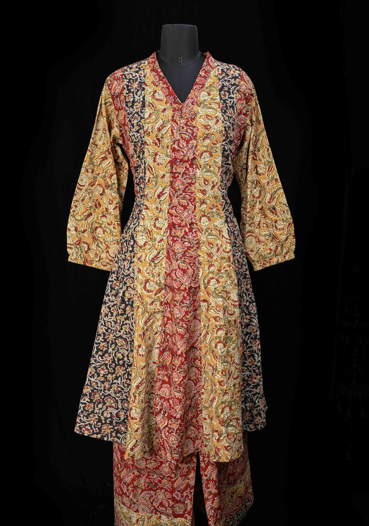 Multicolor Pure Cotton Anarkali with Floral Hand Block Print  - 2 Peice Set