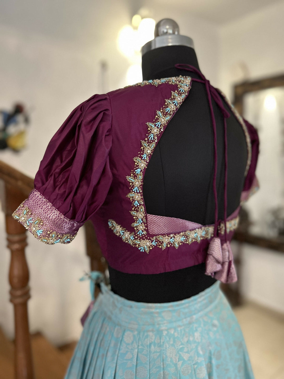 Aqua blue Semi Kanchi Lehenga Set