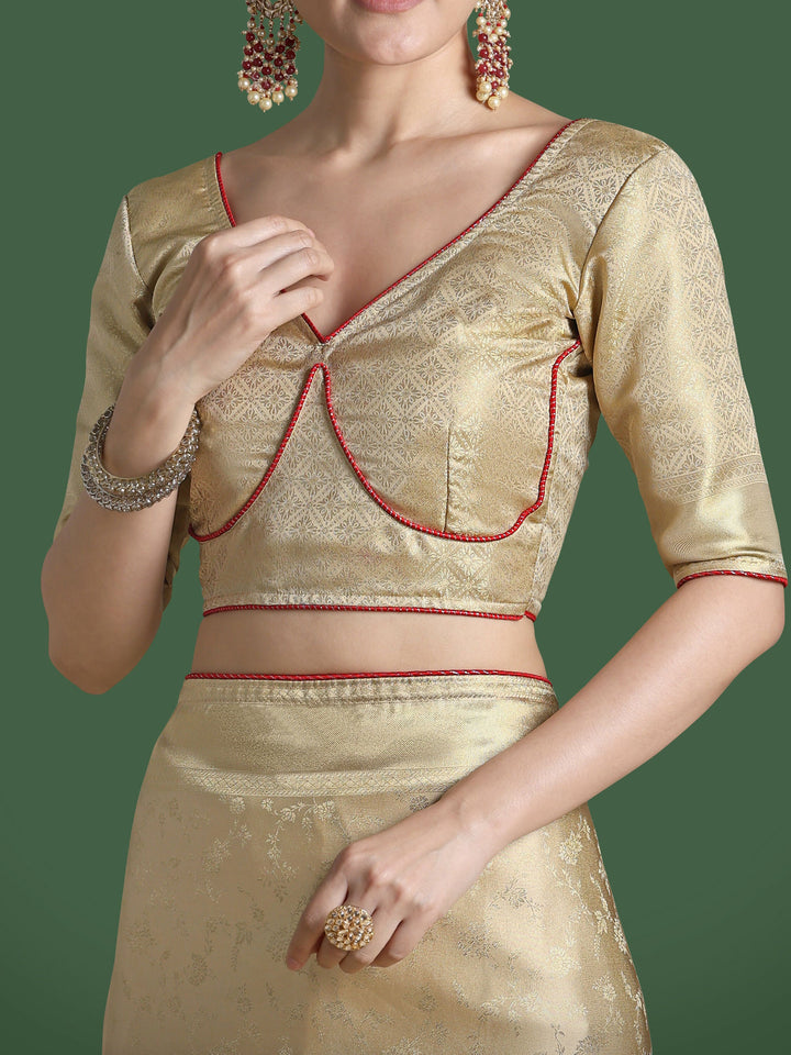 Golden Kanjivaram Satin Silk Woven Saree | SHOBITAM