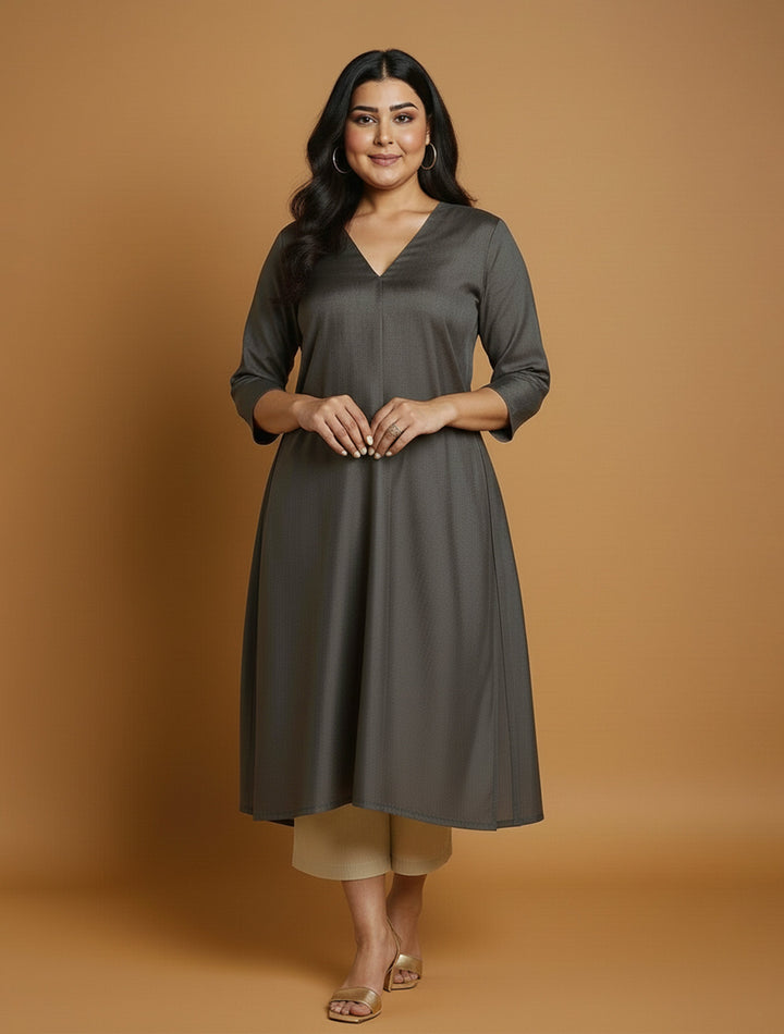 Cotton Linen Dark Grey Kurta Pant Set  | SHOBITAM