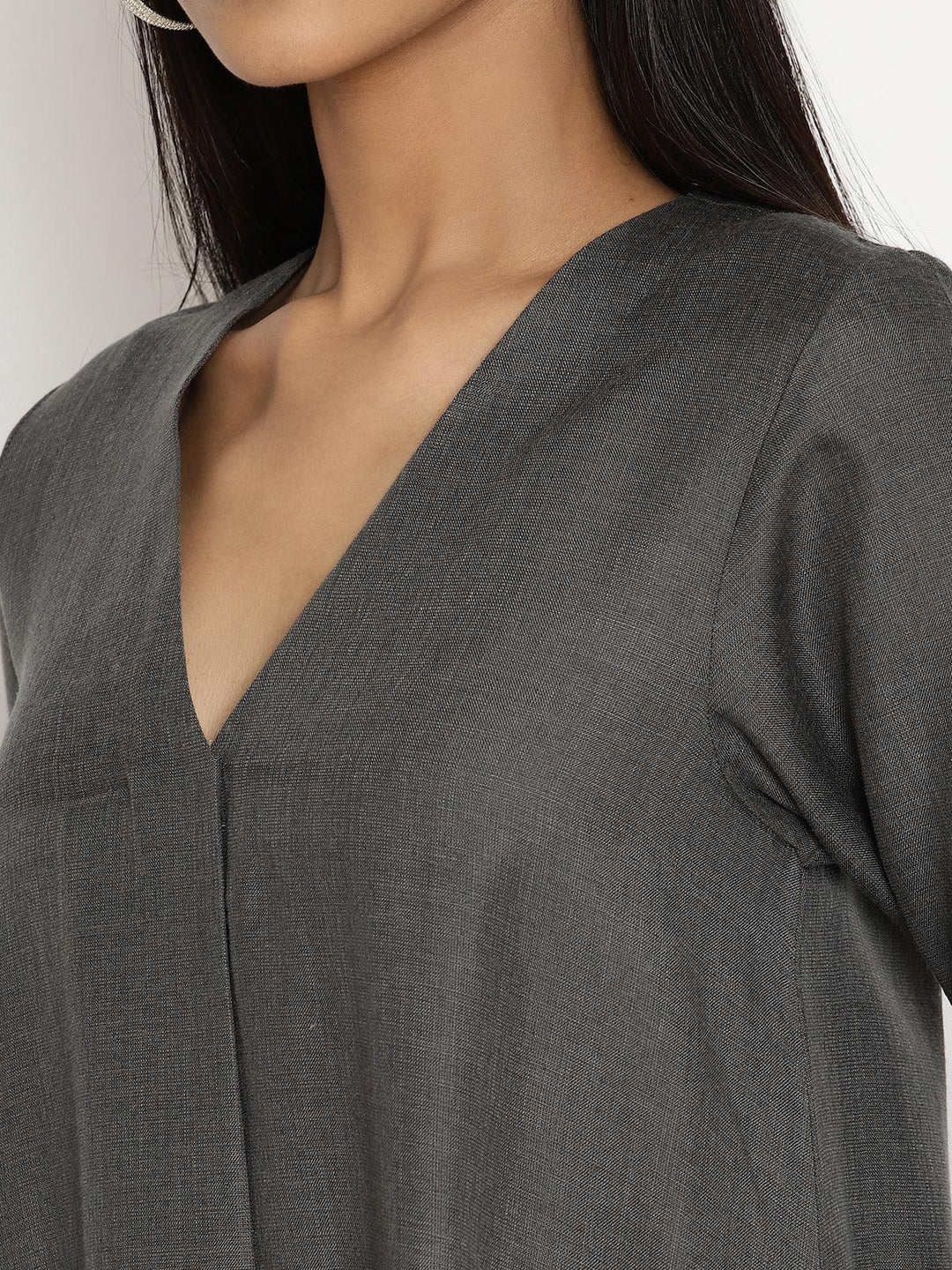 Cotton Linen Dark Grey Kurta Pant Set  | SHOBITAM