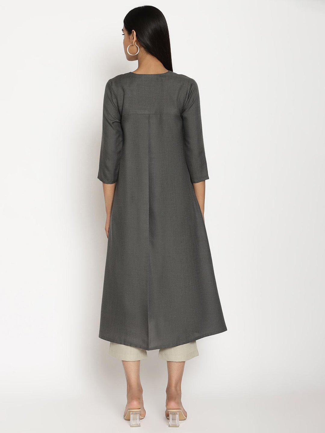 Cotton Linen Dark Grey Kurta Pant Set  | SHOBITAM