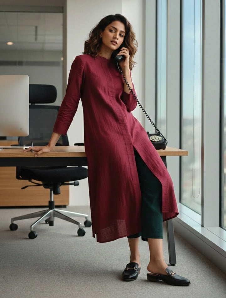 Maroon Placket Kurta Pant Set | SHOBITAM