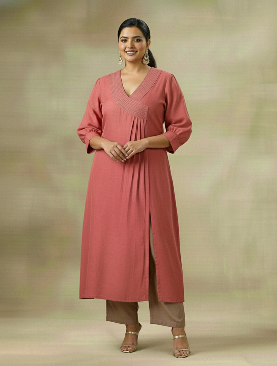 Cotton Linen Rust Red Kurta Pant Set | SHOBITAM