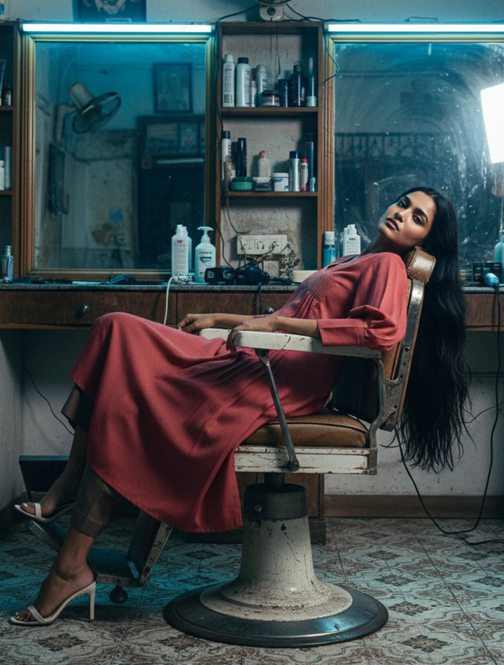 Cotton Linen Rust Red Kurta Pant Set | SHOBITAM