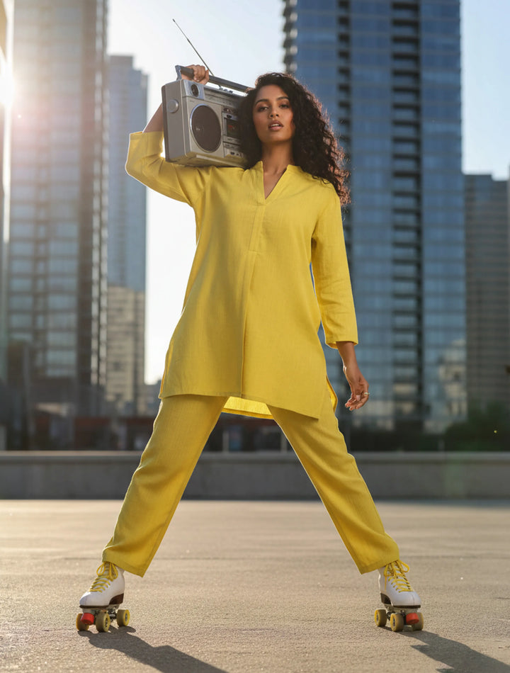 Lime Slub Texture Relax Fit Co-Ord Set | SHOBITAM