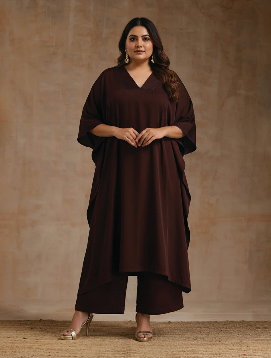 Cola Brown Modal Satin Oversized Kurta Set | SHOBITAM