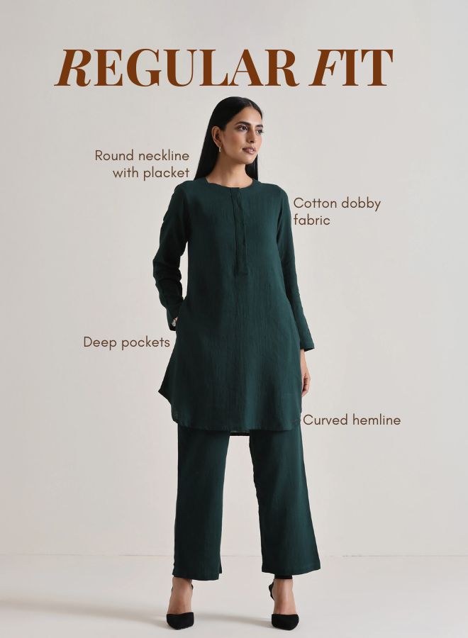 Dark Green Front Placket Co-Ord Set | SHOBITAM