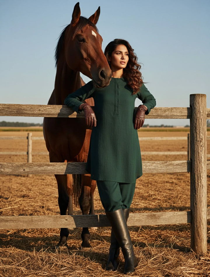 Dark Green Front Placket Co-Ord Set | SHOBITAM