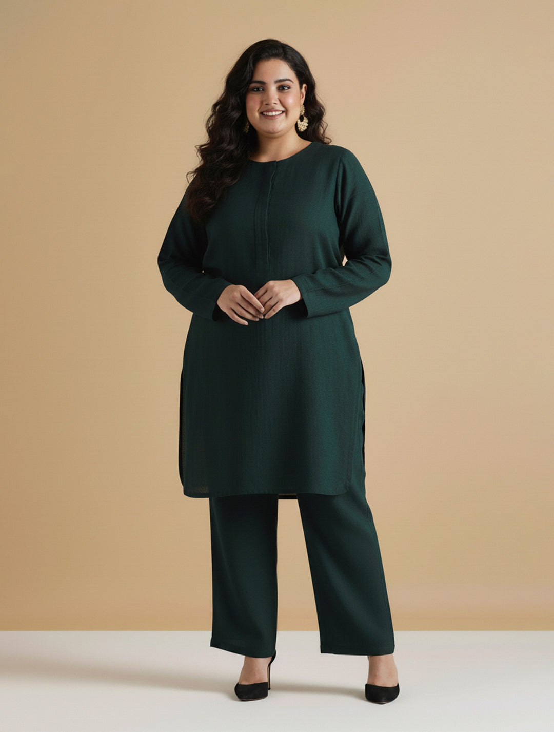 Dark Green Front Placket Co-Ord Set | SHOBITAM