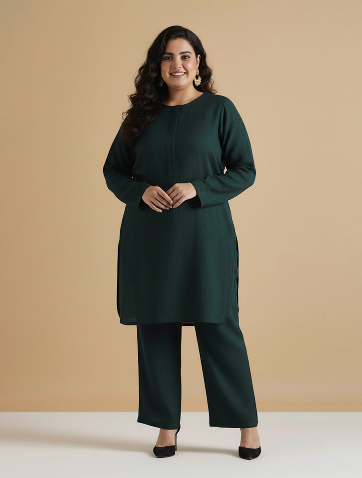 Dark Green Front Placket Co-Ord Set | SHOBITAM