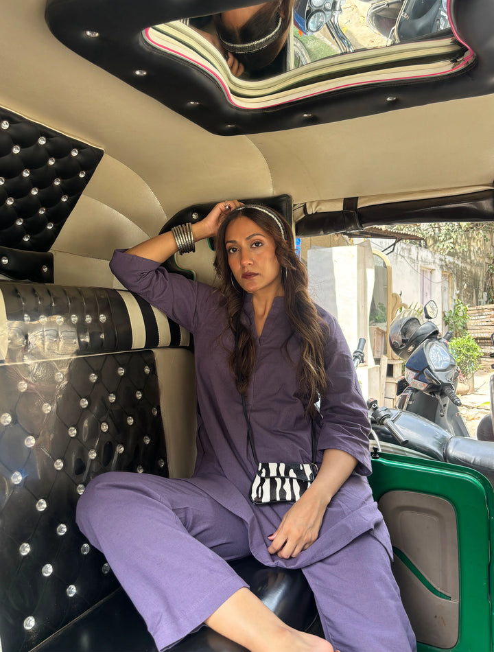 Plum Purple Relaxed Fit Co-Ord Set | SHOBITAM