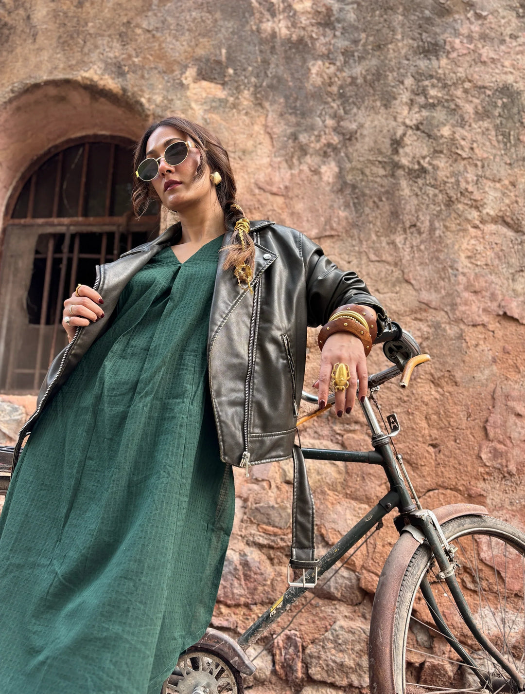 Dark Green Sleeveless Flared Kurta Pant Set | SHOBITAM