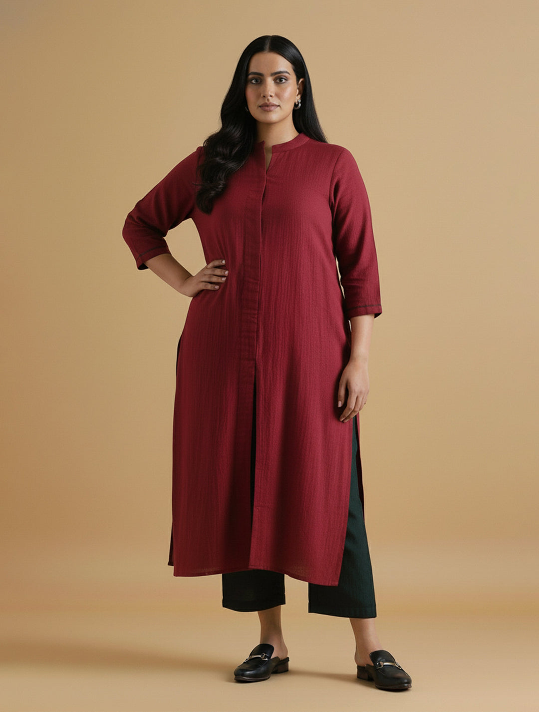 Maroon Placket Kurta Pant Set | SHOBITAM