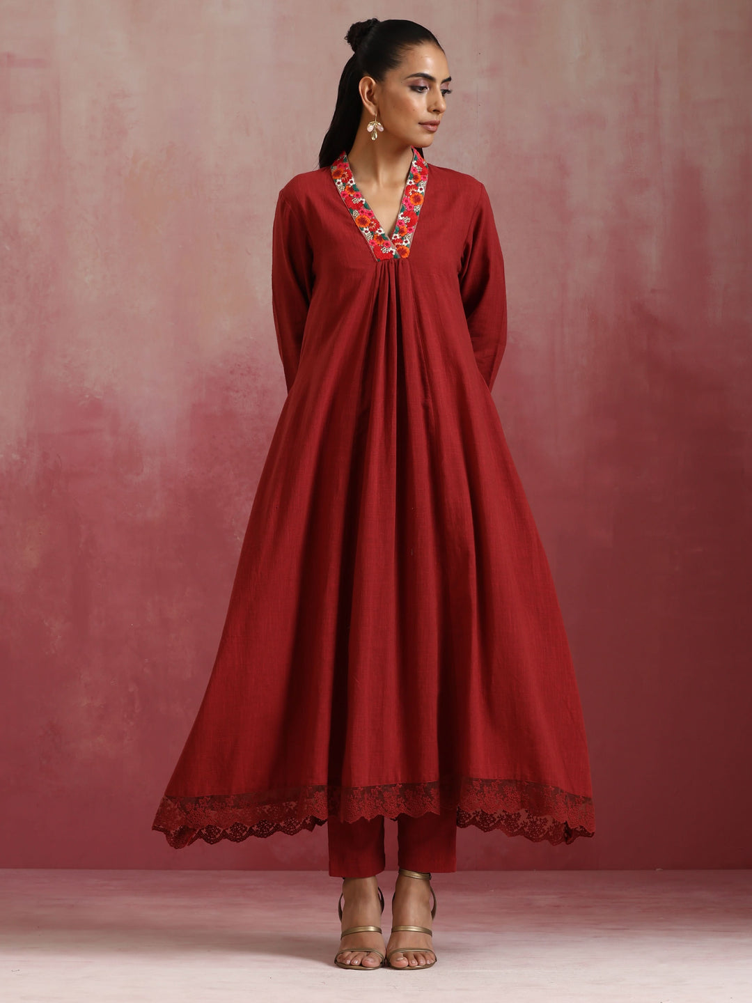 Maroon Cotton Dobby Kurta Set | SHOBITAM
