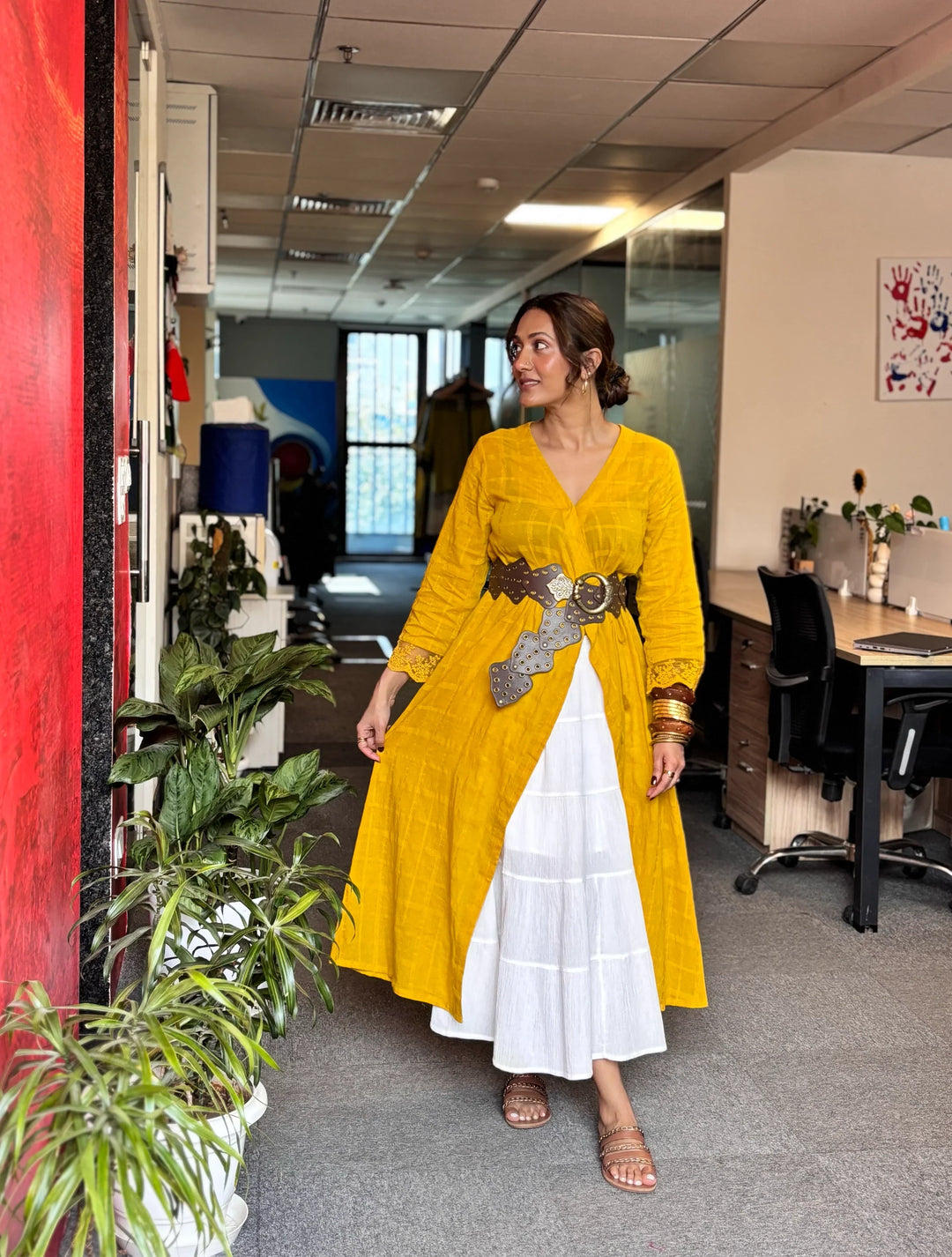 Mustard Cotton Dobby Kurta Set | SHOBITAM