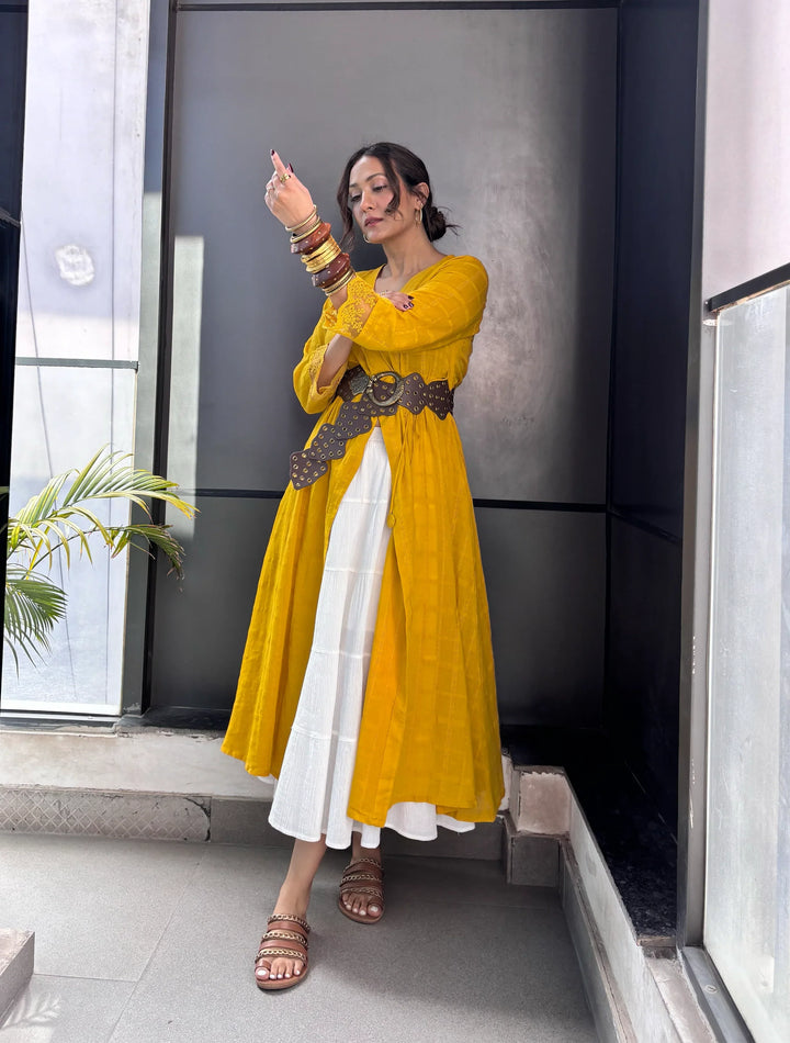 Mustard Cotton Dobby Kurta Set | SHOBITAM