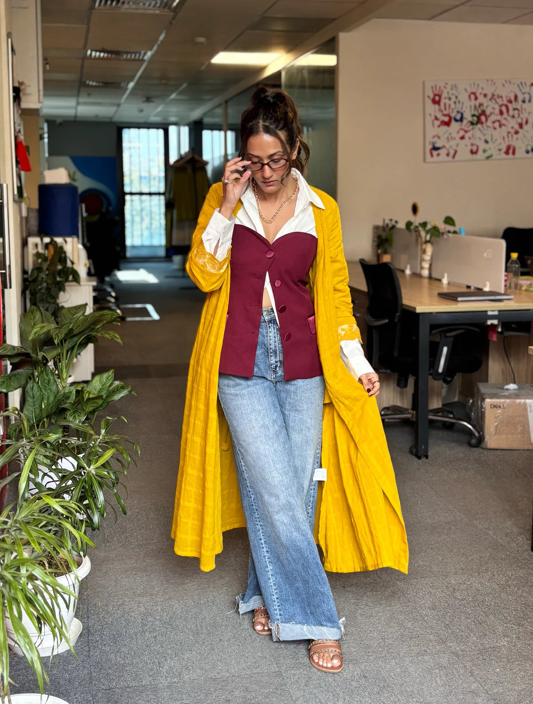 Mustard Cotton Dobby Kurta Set | SHOBITAM