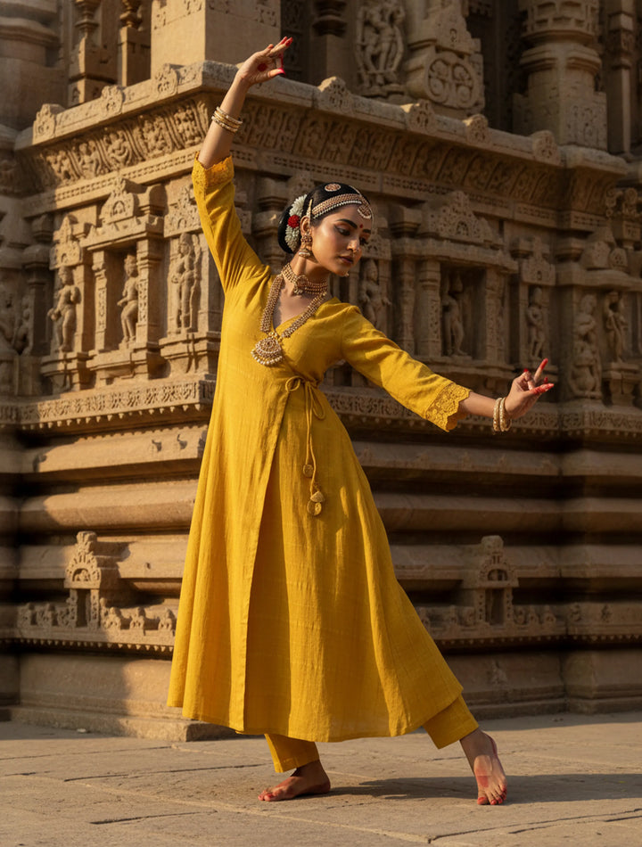 Mustard Cotton Dobby Kurta Set | SHOBITAM