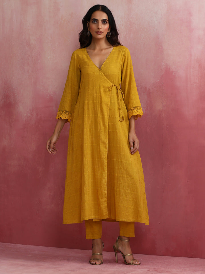 Mustard Cotton Dobby Kurta Set | SHOBITAM