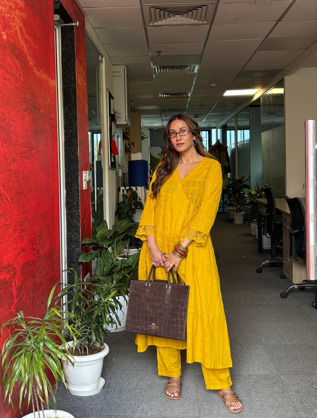 Mustard Cotton Dobby Kurta Set | SHOBITAM